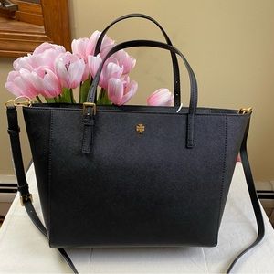 Tory Burch EMERSON SMALL TOP-ZIP TOTE in black